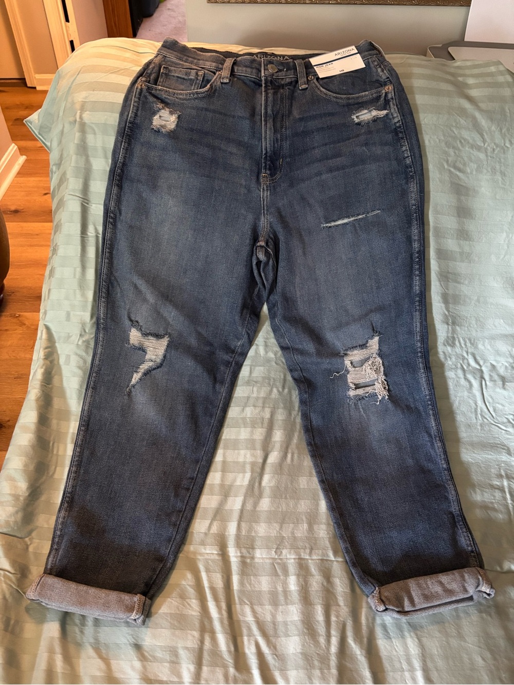 Dark Wash Distressed Women’s Mom Jeans - Comfortable Relaxed Fit